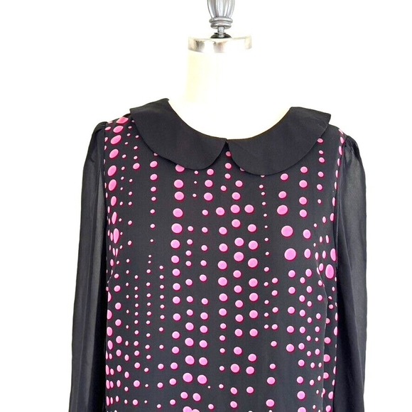 Therapy Dress 10 Black Pink Dots Sheer Sleeves Peter Pan Collar Wednesday Adams - Picture 4 of 10